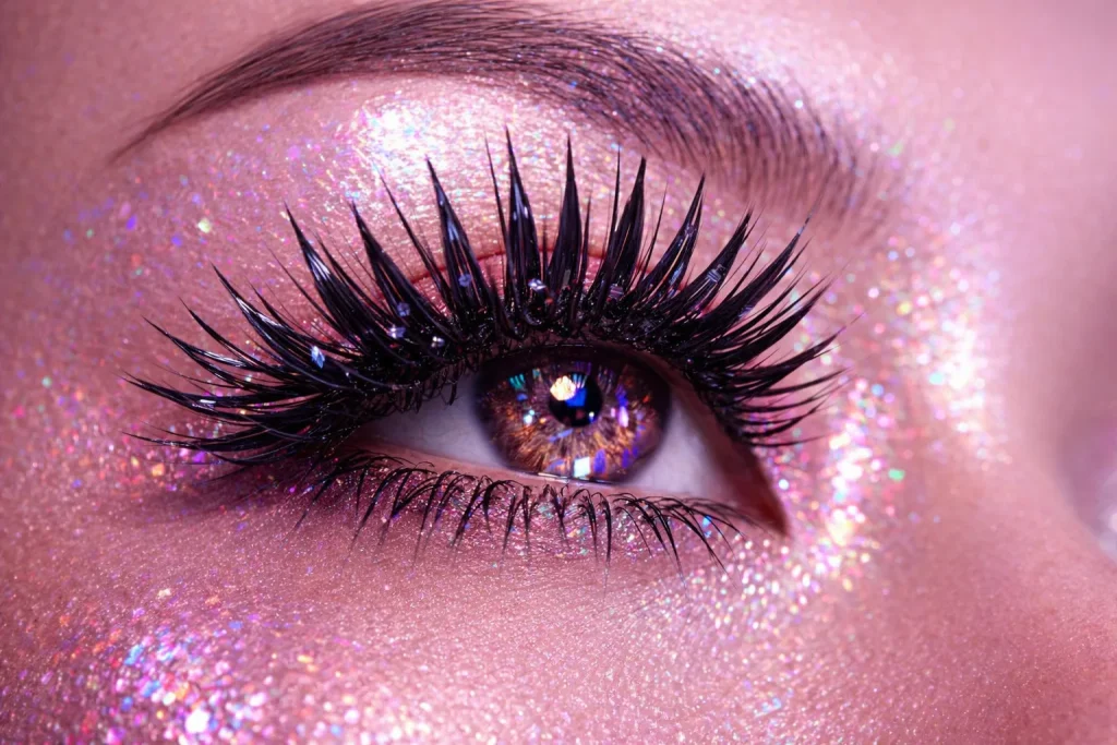 3Dアイラッシュとグリッターアイシャドウのネオギャル。