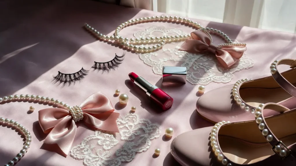 hime gyaru fashion essentials including bows pearls lace dress and platform shoes