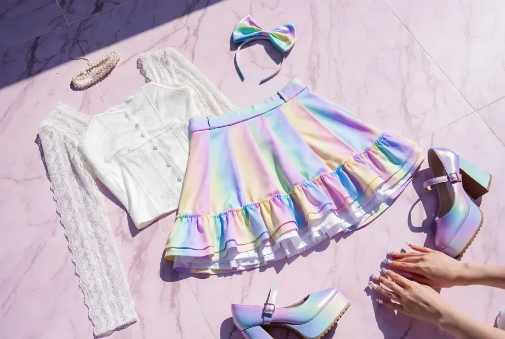 プラットフォーム、リボン、デコネイルでギャル服をフラットレイアウト